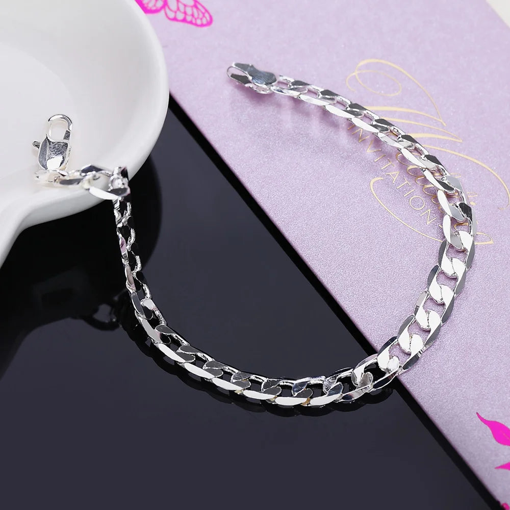 Fine 925 sterling silver Classic 6MM geometric side chain Bracelet for man woman fashion Wedding party gifts temperament jewelry