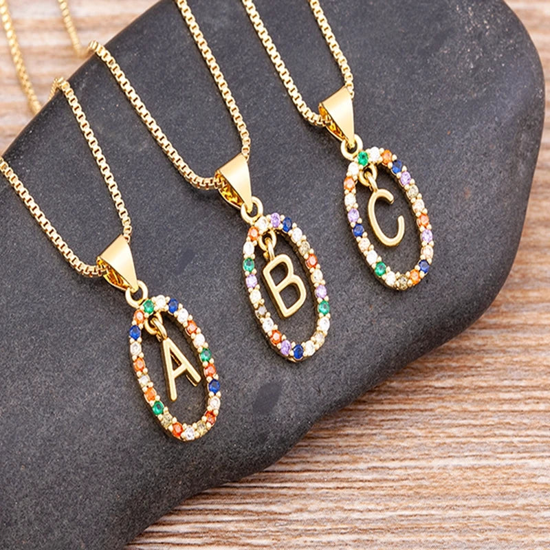 26 English Letters Pendant Necklace Zircon Fashion A - Z Initial M S C K Trendy Alphabet Long Chain For Women My Name Jewelry