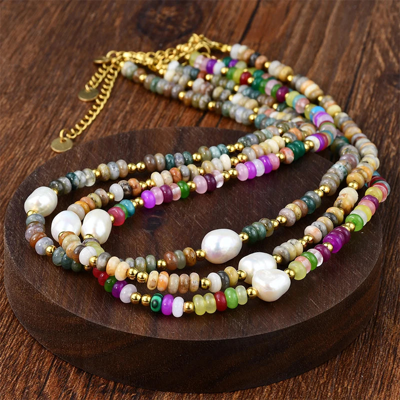 PAPERPLUS | Agate Pearl Necklace for Women.316L Stainless Steel. Luxury Freshwater Pearl Jewelry.Colorful.High Quality. Souvenir