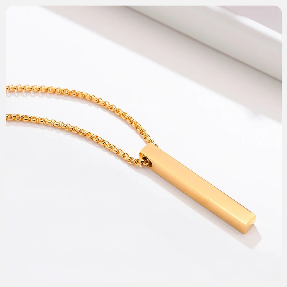 Vnox 3D Vertical Bar Necklaces for Men, Layering Stainless Steel Geometric Pendant, Layered Wheat Rope Cuban Chain, Boy Collar