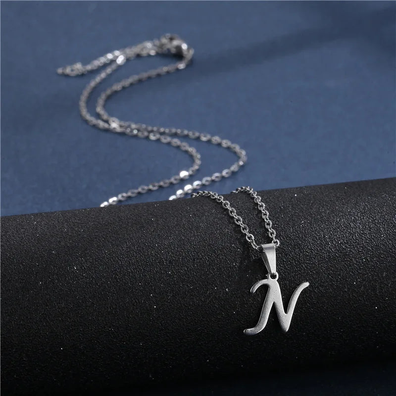 Fashion Initial Letter Pendant Necklace for Women Simple Stainless Steel Letter Glossy Clavicle Chain Choker Necklaces Jewelry