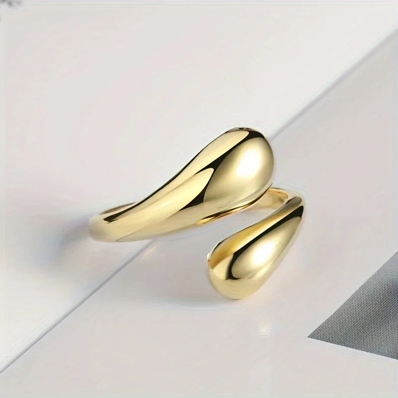 Cross-border new product gold opening adjustable lightweight luxury ring irregular opening package smooth water drop ring