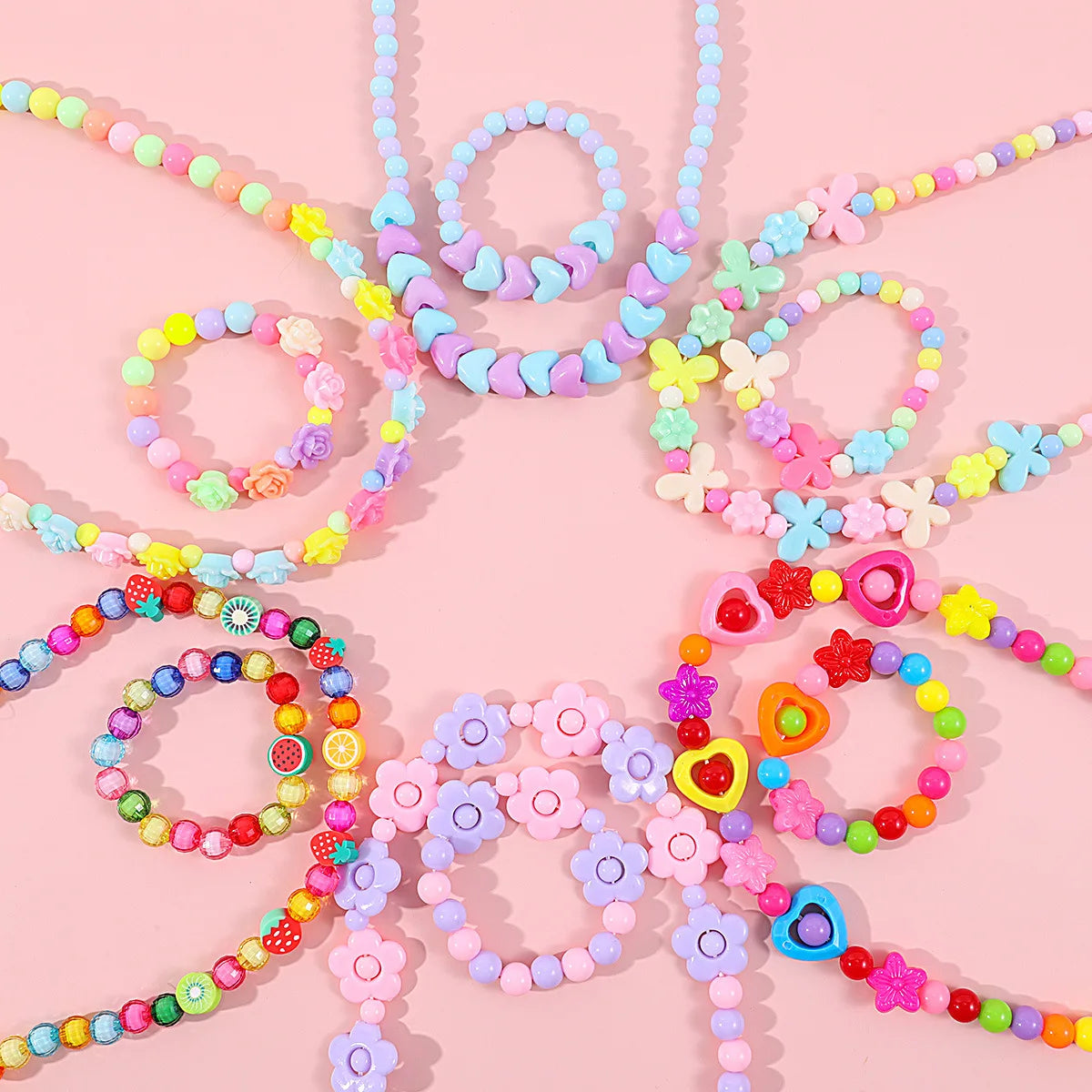 Makersland Children's Beaded Flower Bracelet Colorful Acrylic Flower Necklace Girls Children's Jewelry Sets Wholesale