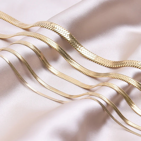 Stainless Steel Chain Necklace Width 2/3/4/5/6mm Flat Necklace Unisex Gold Color Snake Chain Necklace For Women Jewelry Gift New