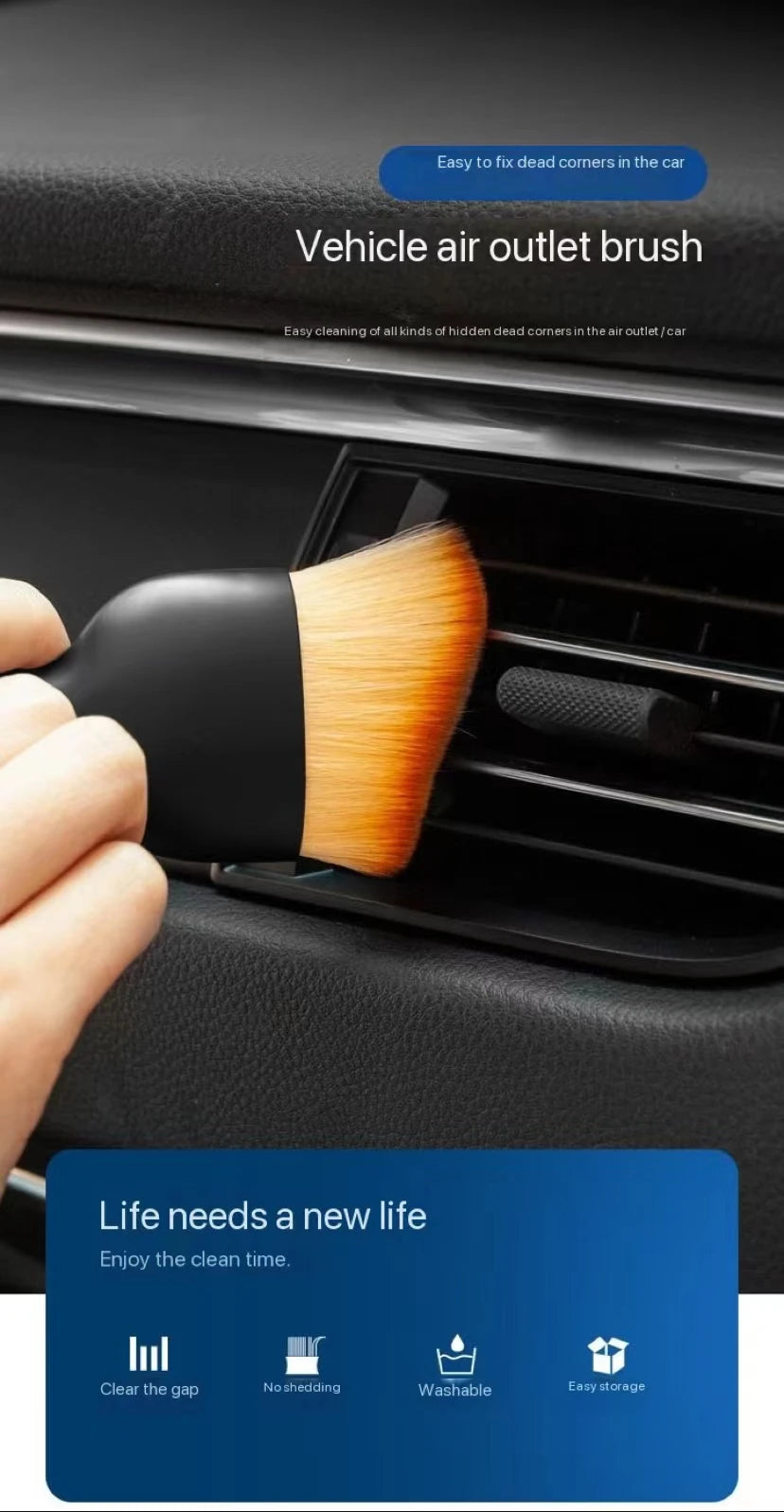 Car Air Vent Cleaning Soft Brush with Casing Car Interior Cleaning Tool Artificial Car Brush Car Crevice Dusting Car Detailing