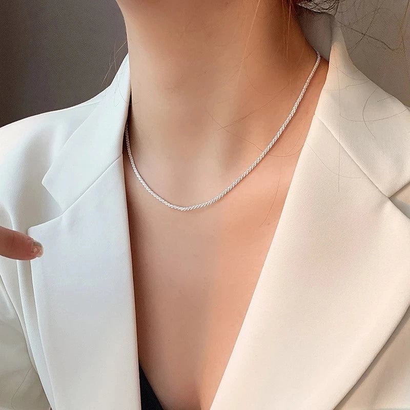 2023 New Popular Silver Colour Sparkling Clavicle Chain Choker Necklace For Women Fine Jewelry Wedding Party Gift