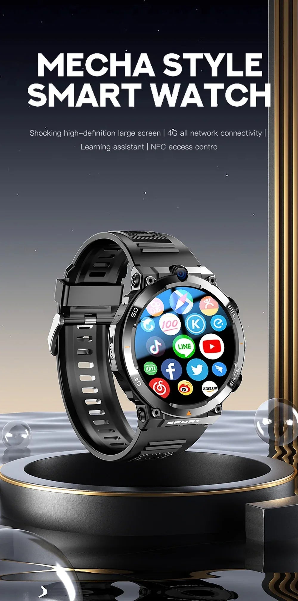 Google Play 1.39-inch 4G Network SIM Card Smart Watch Dual Camera GPS WIFI NFC Rugged 64G-ROM IP67 Android Men Women Smartwatch