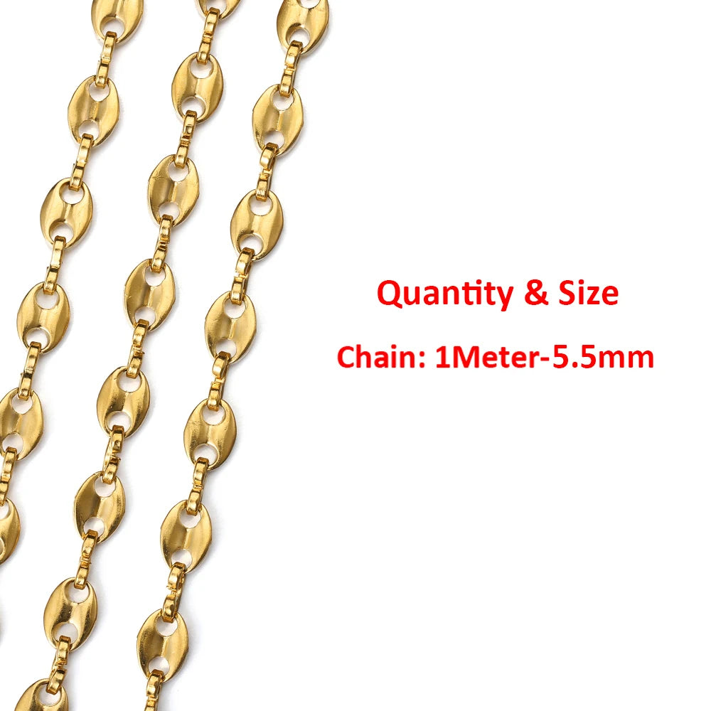 2Meters/1Meter Stainless Steel Chain High Quality Gold Color Chains for Bracelet Necklace Jewelry Making DIY Findings Wholesale