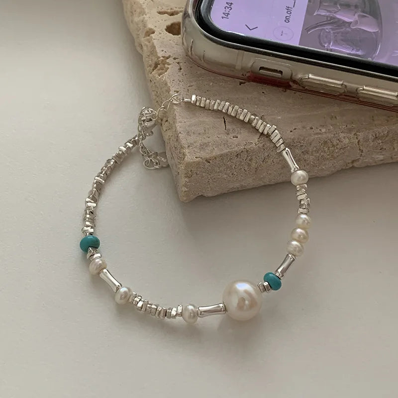 VENTFILLE 925 Sterling Silver Pearls Bamboo Knots Bracelet for Women Girl Simple Korean Jewelry Birthday Gift Dropshipping