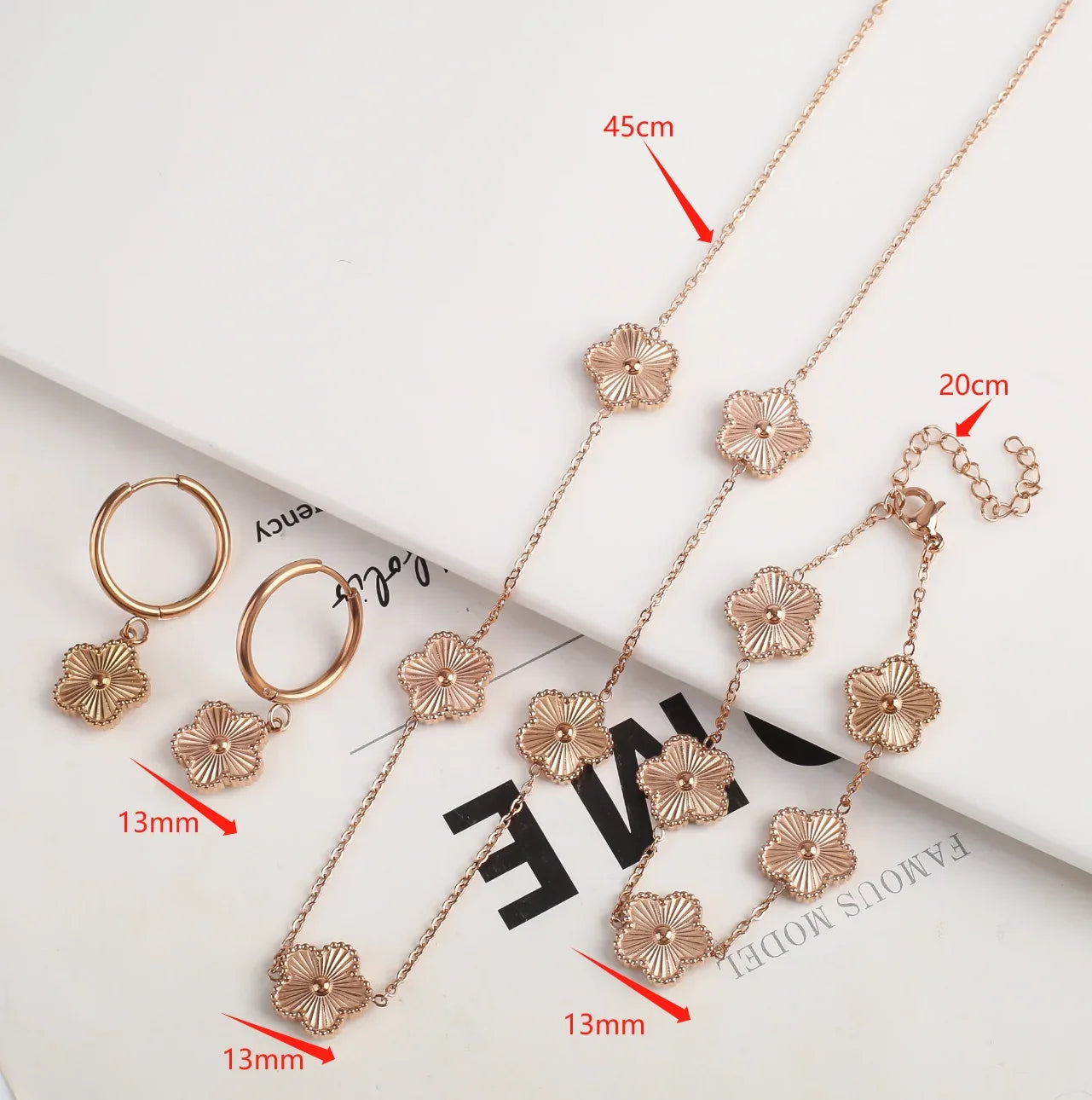 Exquisite Y2K Metal Plum Blossom Plant Jewelry Set Luxury Stainless Steel Gold-plated Waterproof Women's High Quality Clover