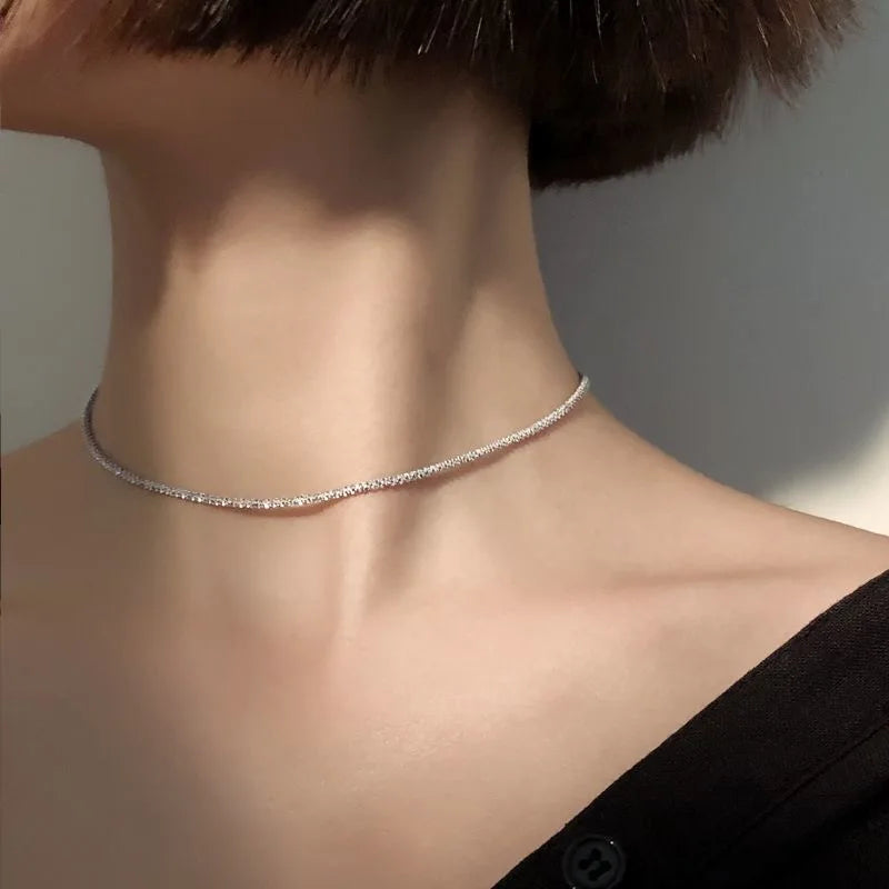 2023 New Popular Silver Colour Sparkling Clavicle Chain Choker Necklace For Women Fine Jewelry Wedding Party Gift