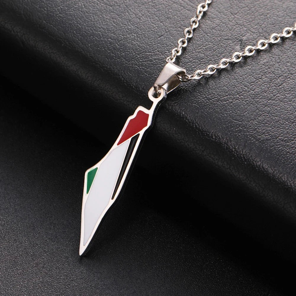 My Shape Palestine Map Flag Pendant Necklace for Women Men Stainless Steel Map Geography Necklace Choker Chain Jewelry Wholesale