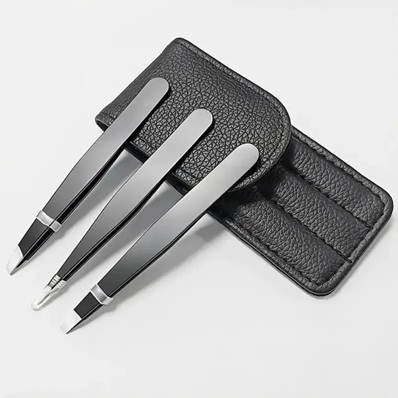 3pcsPremium Stainless Steel Eyebrow Tweezers Set - Precision Sharp Flat/oblique/pointed Tweezers