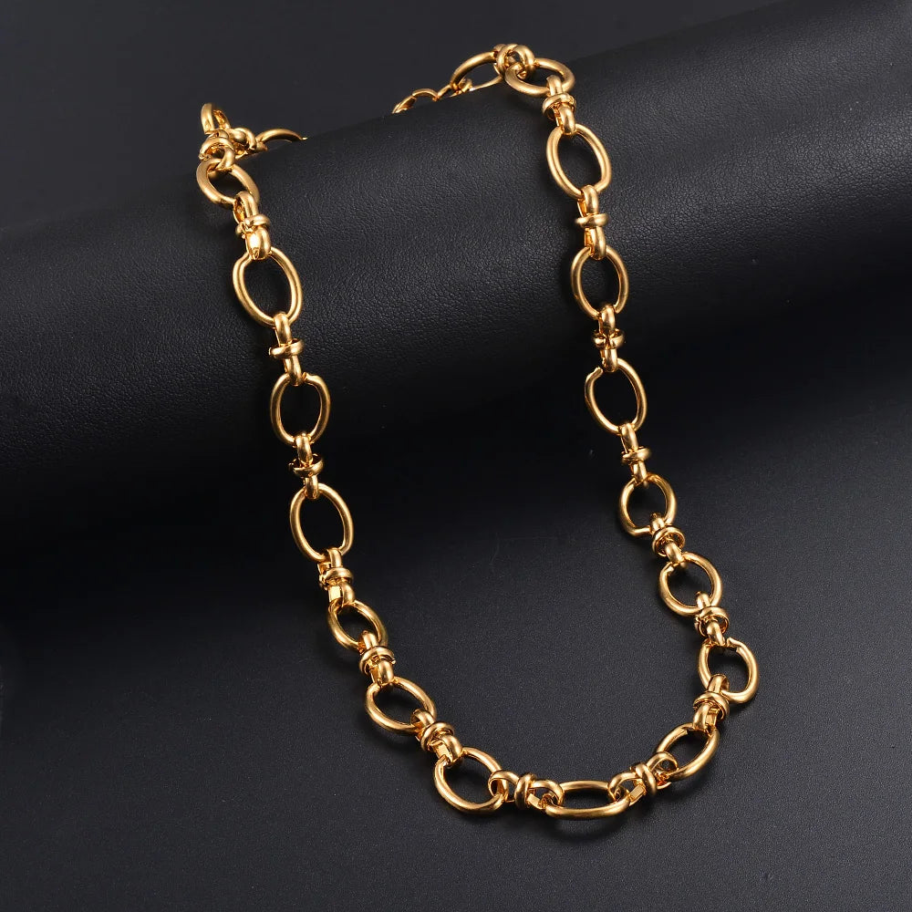 1 piece Women Mens Stainless Steel Handmade Oval Chain Necklace Bracelet High Quality Big Chain Necklace Punk Heavy Jewelry