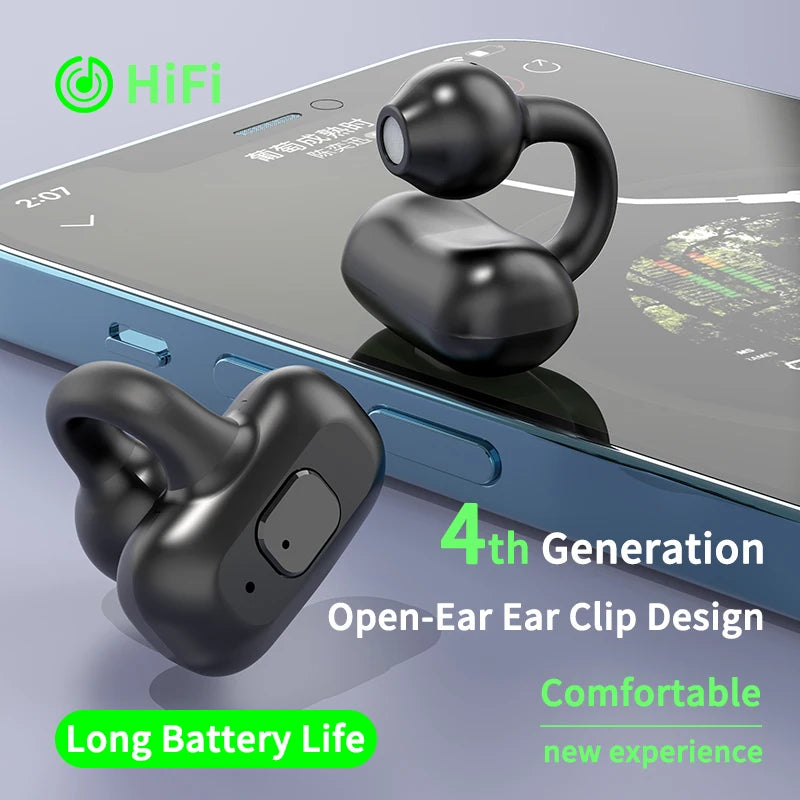 Ear-Clip Wireless Earphone HIFI Heavy Bass Surround Stereo Sound TWS Bluetooth 5.3 Headsets With Mic DT3.0 For Sports Game Music