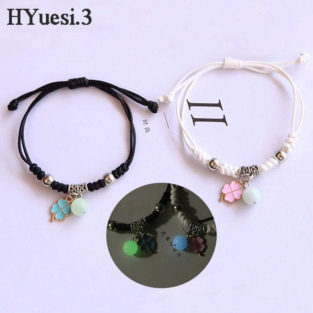 2pcs Luminous Cat Star Moon Cross Charms Bracelet Set Couple Adjustable Woven Rope Friendship Bracelet For Women Men Summer Gift