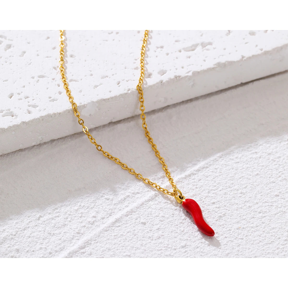 YACHAN Minimalist 18K Gold Plated Stainless Steel Chains Necklace for Women Creative Enamel Red Hot Pepper Pendant Cute Jewelry