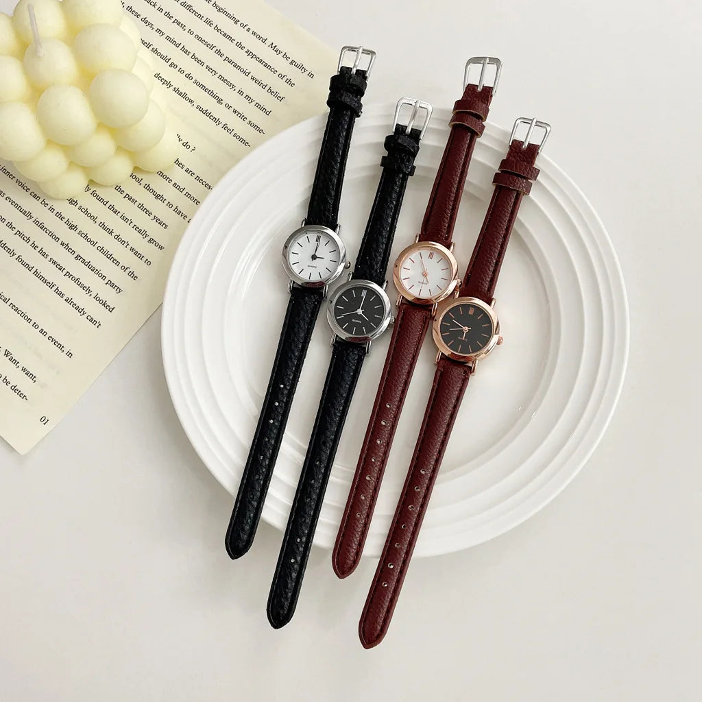 Vintage Women Quartz Watches Classic Small Round Elegant Dress Wristwatches Leather Band Simple Female Clock Reloj Mujer