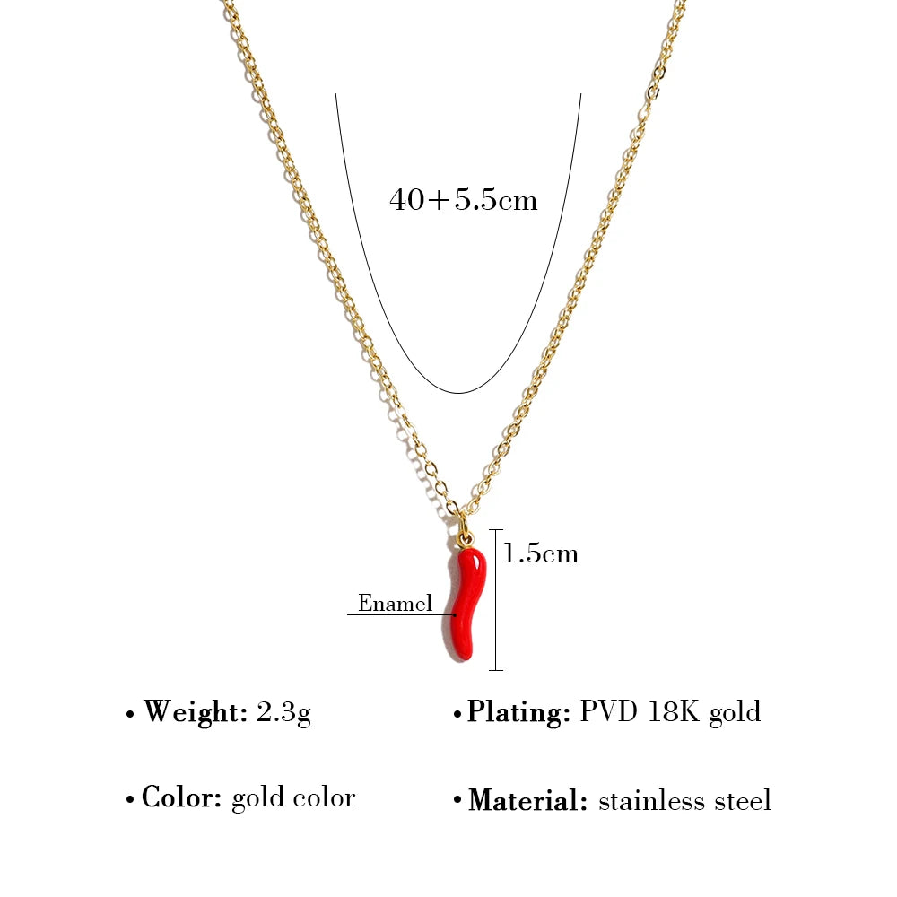 YACHAN Minimalist 18K Gold Plated Stainless Steel Chains Necklace for Women Creative Enamel Red Hot Pepper Pendant Cute Jewelry