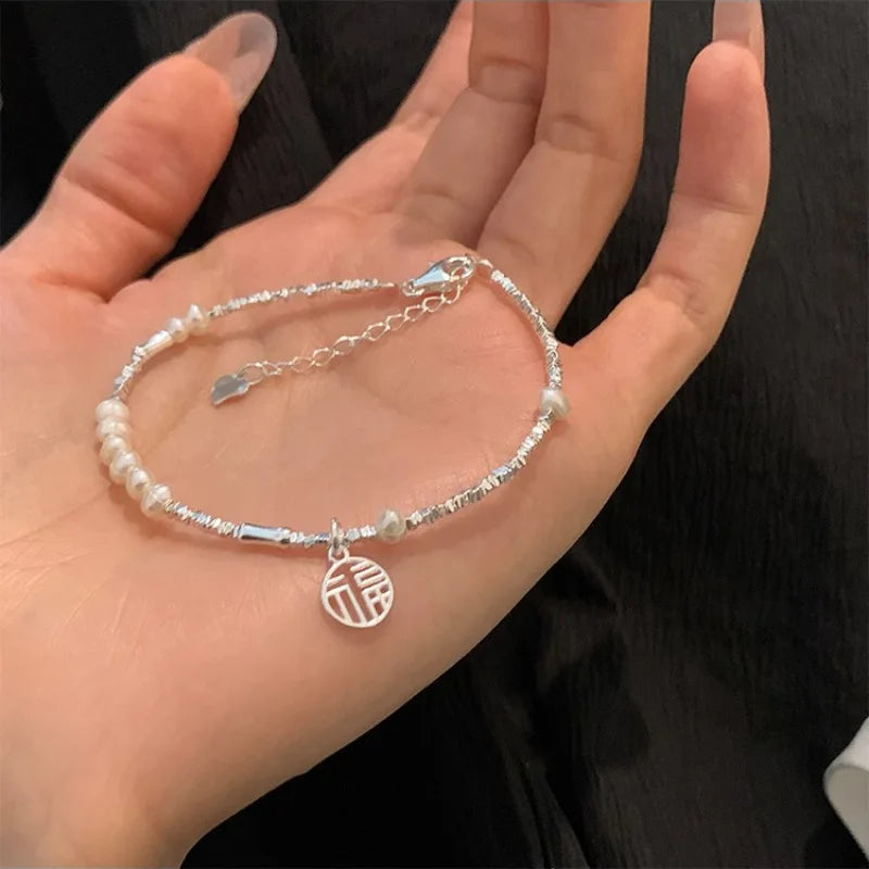 VENTFILLE 925 Sterling Silver Pearls Bamboo Knots Bracelet for Women Girl Simple Korean Jewelry Birthday Gift Dropshipping