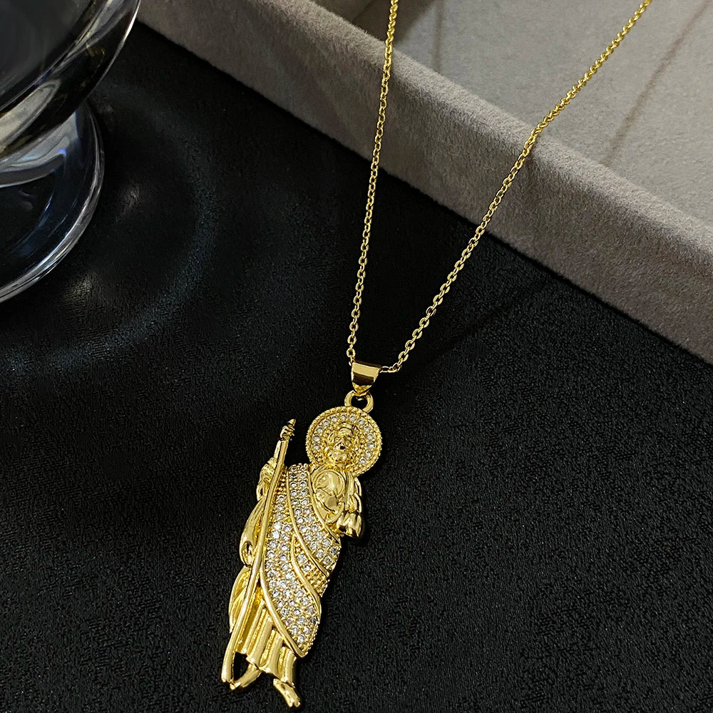 Greatera Religious Saint Jude Necklaces for Women Luxury Cubic Zirconia Gold Plated San Judas Pendant Chain Neckalce Jewelry