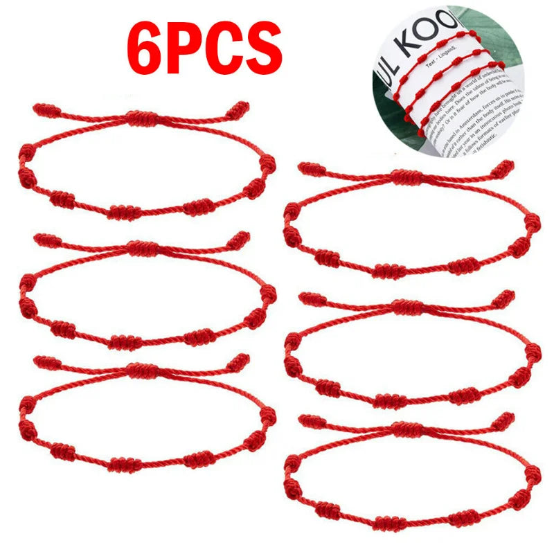 6PCS 7 Knot Red String Bracelet For Couple Rope Braided Bracelets Protection Good Luck Amulet for Success Handmade Jewelry Gift