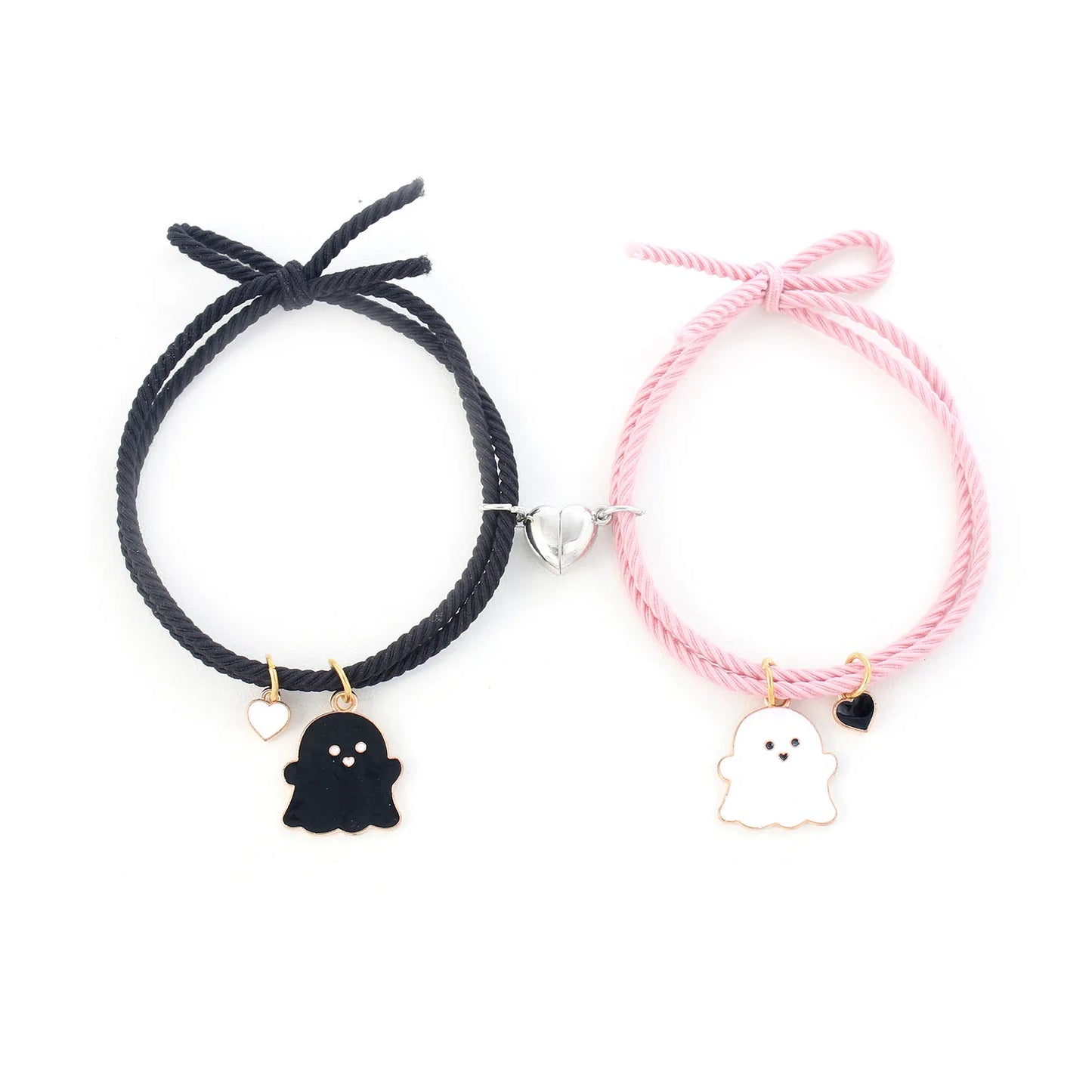 2Pcs Creative Heart Magnetic Matching Couple Bracelets for Women Men Cute Cartoon Ghost Pendant Bracelet BFF Friendship Jewelry