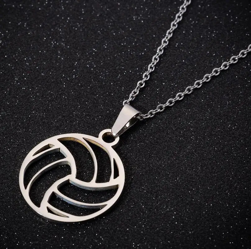 2022 Hfarich Fashion Beach Volleyball Pendant Necklace Women Hollow Ball Stainless Steel Circle Jewelry Students Graduation Gift