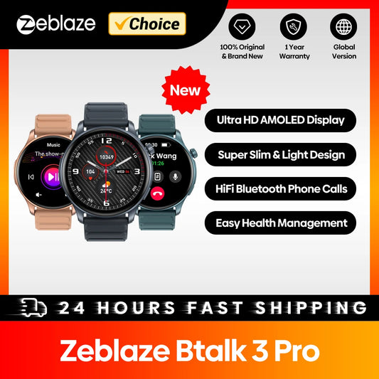 [2024 World Premiere] Zeblaze Btalk 3 Pro Smart Watch AMOLED Display Hi-Fi Bluetooth Phone Calls Health and Fitness Tracking