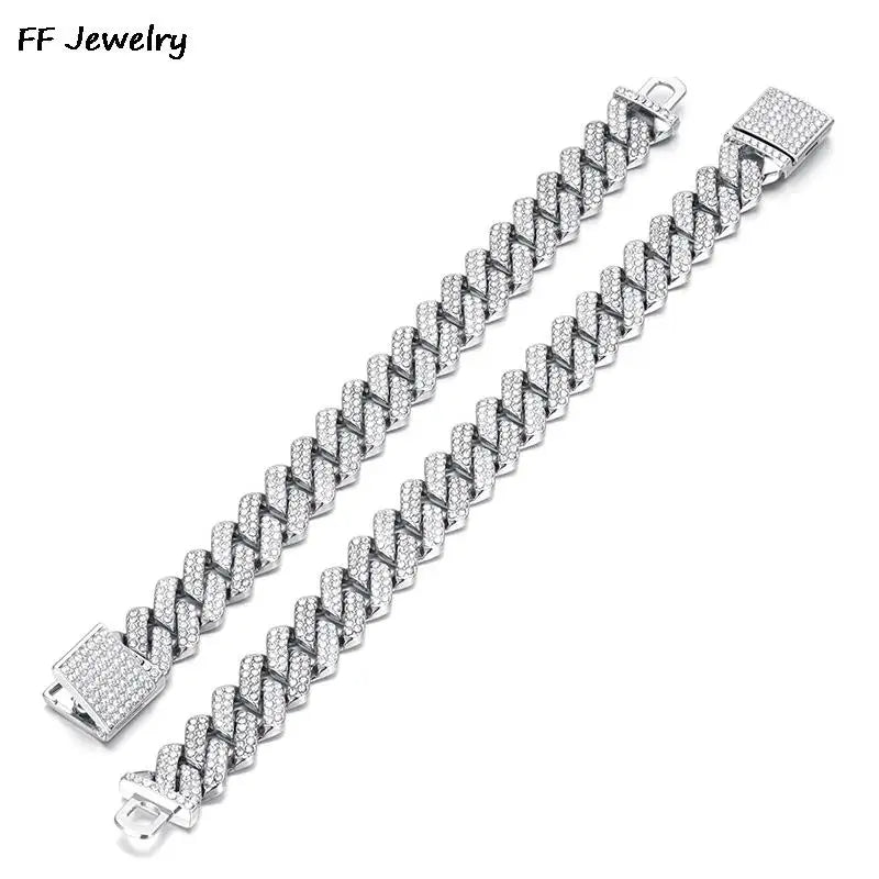 14mm Crystal Miami Iced Out Cuban Link Chain Bracelet For Men&Women Full Rhinestones Charms Hip Hop Jewelry Chain wholesale Gift