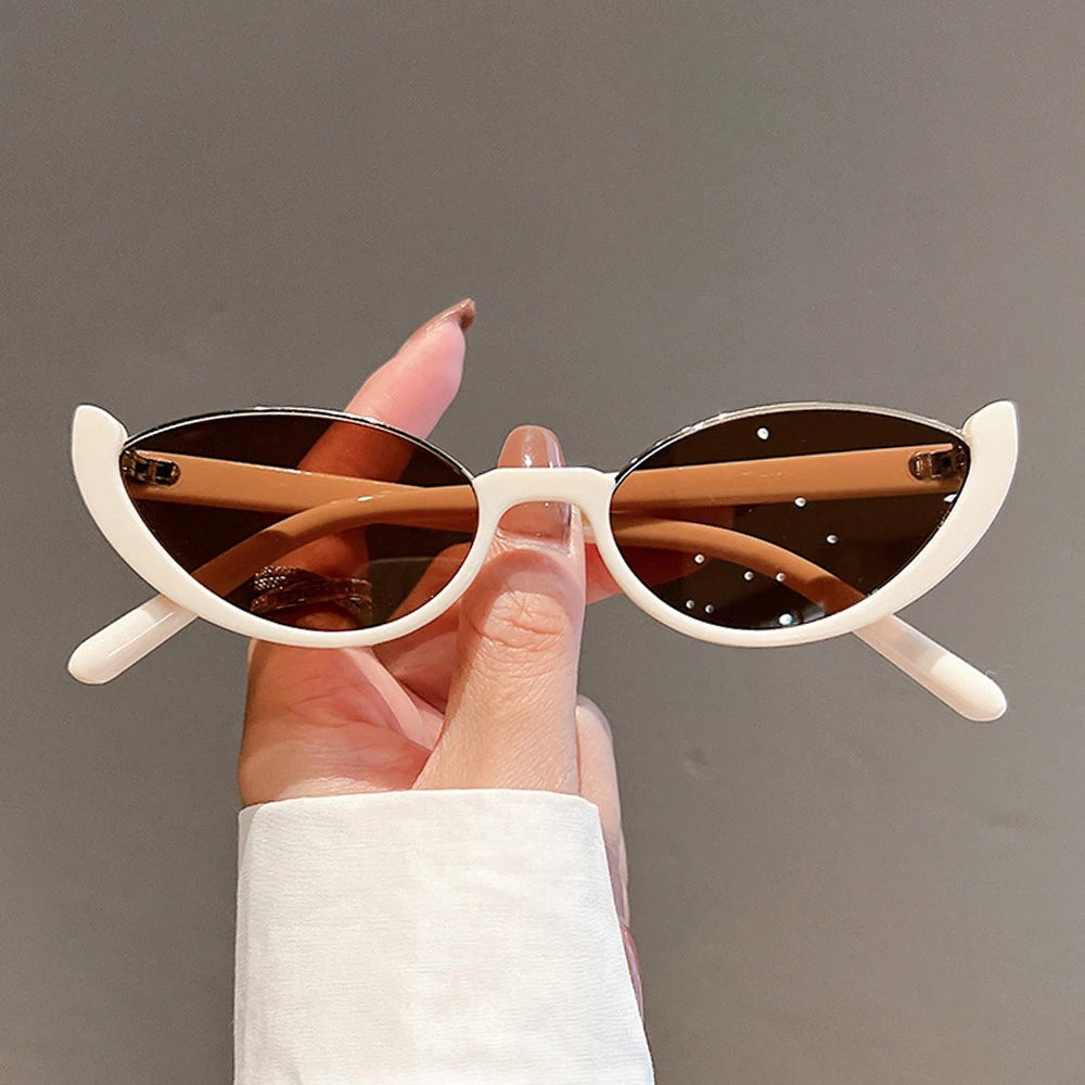 New Small Cat Eye Sunglasses Women Men Trendy Vintage Shades Eyewear Fashion Driving Cycling Sunglasses Half-frame Sun Glasses