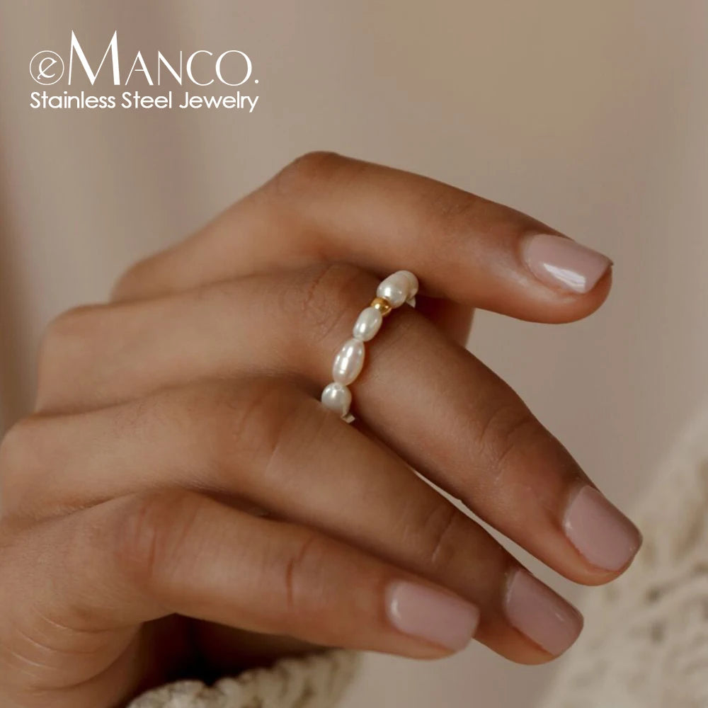 eManco Korean Imitation Pearl Minimalist Pearl Finger Ring White Round Pearl Ring Wedding Anniversary Gift