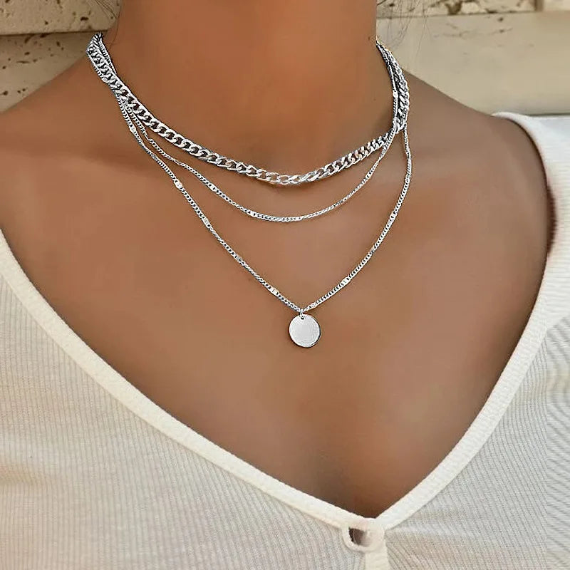 Multilayer Pendant Necklace on Neck Chain Women Crystal Zircon Heart Star Charm Layered Necklace Vintage Female Neck Jewelry Hot