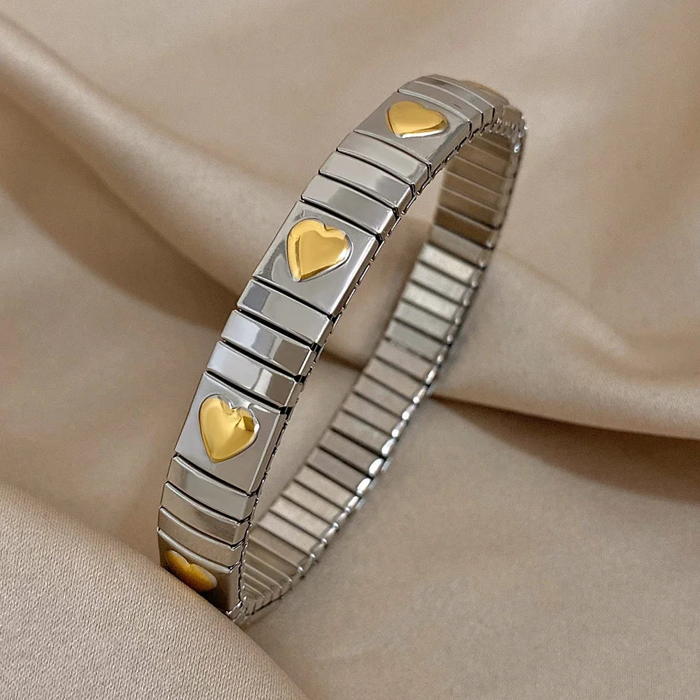 Waterproof Stainless Steel Bangles Bracelet 18k Plated Fashion Jewelry for Women Men Love Heart Flower Square Pattern Jewelry