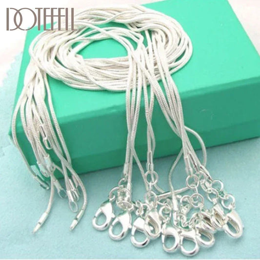 DOTEFFIL 10pcs/Lot 16/18/20/22/24/26/28/30 Inch 1.2mm Snake Chain Necklace Silver Color For Woman Man Fashion Jewelry