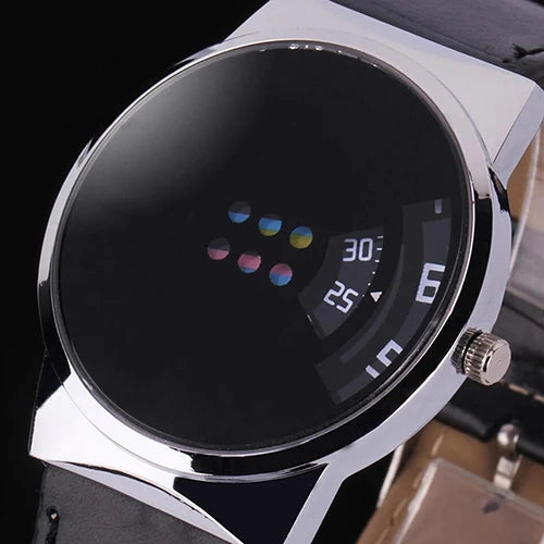 New Fashion Sport White Watches Men Ceative Dial Moveable Digital Watch Leather Band Quartz Wristwatches Men Relogio Masculino