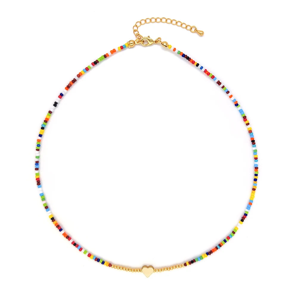 KKBEAD Miyuki Necklace Y2k Accessory Boho Summer Colorful Rainbow Beaded Necklaces Choker Seed Beads Jewellery Wholesale