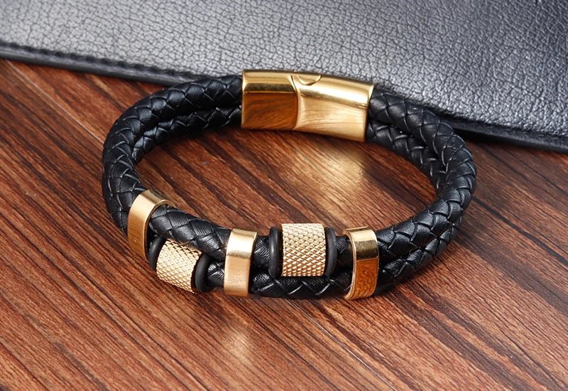 Charm Braid Rope Bracelet For Men Stainless Steel Magnetic Buckle Genuine Leather Bracelets & Bangles Male Female Jewelry