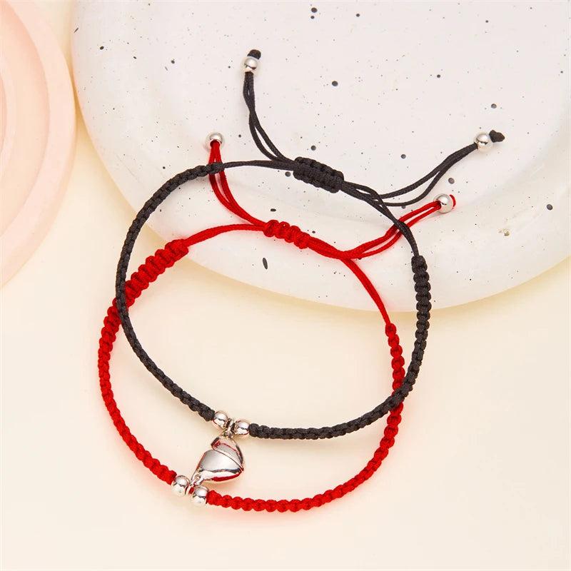 2pcs/set Handmade Love Magnet Couple Bracelets for Women Men Heart Matching Attraction Adjustable Braided Bracelet Lover Jewelry