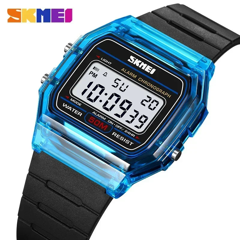 SKMEI Shockproof Back Light Display Stopwatch Digital Watches Women reloj mujer 2056 Transparent TPU Strap Ladies Wristwatch