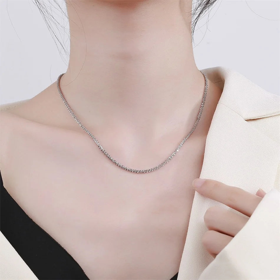 eManco 316 Stainless Steel Cauliflower Chain Necklace 2.4MM Fine Flash Necklace Holiday Gift