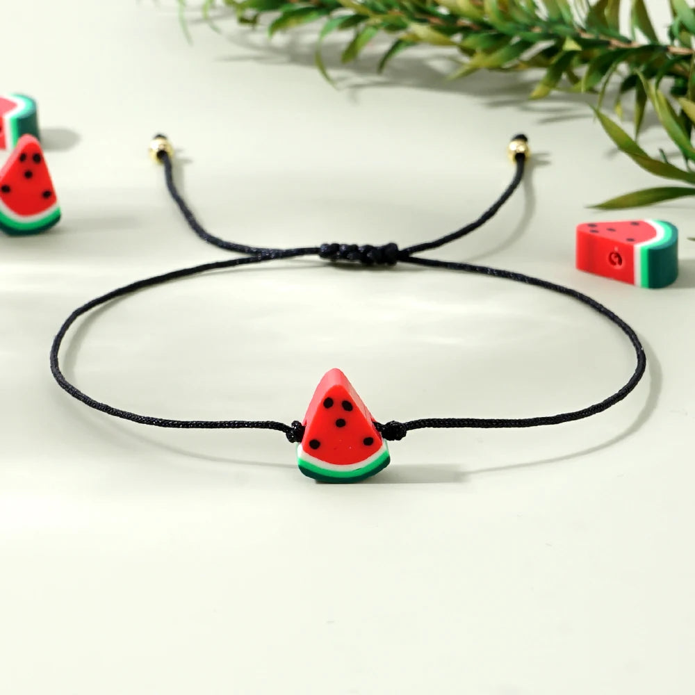 2/4/6/10PCS Simple Rope Watermelon Bracelet Boho Fruit Heishi Bracelet Set Handmade Adjustable Rope Jewelry Women Men