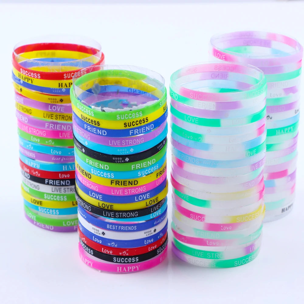 20/30/50/100Pcs/Lot Fashion Sport Multicolor Luminous Silicone Bracelets Men Women Mix Style Rubber Wristband Jewelry Gift