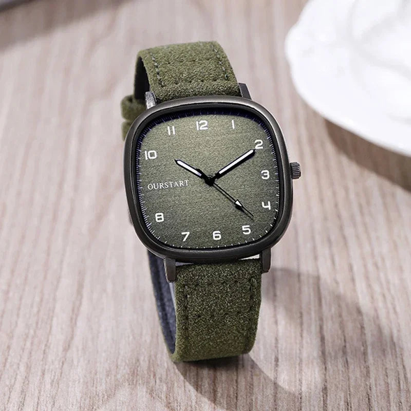 Vintage Square Dial Watches Velvet Leather Belt Wristwatch Brand Quartz Watch Youth Student Watch Casual Men Women Gift Clock