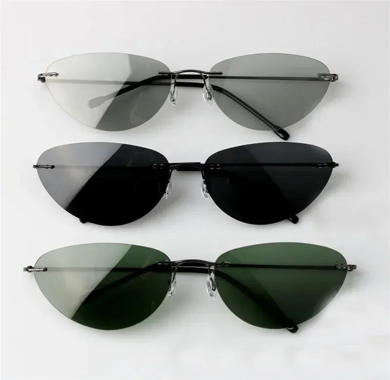 2024 New Ultralight Rimless Titanium Men Driving Sunglasses The Matrix Neo Style Polarized Sunglasses Oculos De Sol