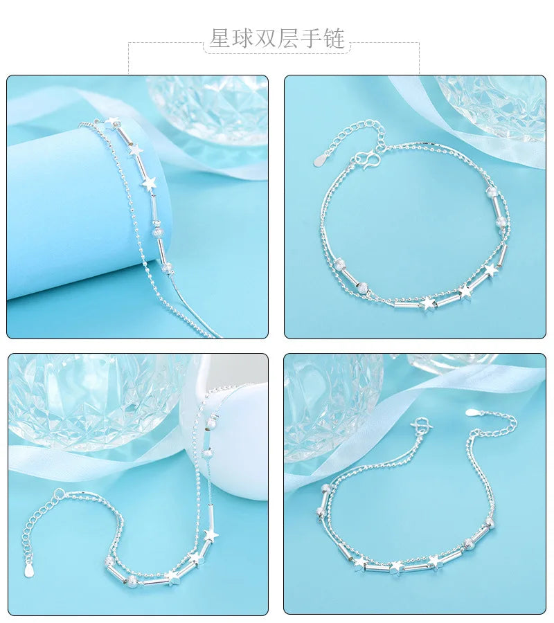 Fashion 925 Sterling Silver Bracelets for Women Small Star Fresh Bracelet Personality Round Bead Bracelet Jewelry Accessories