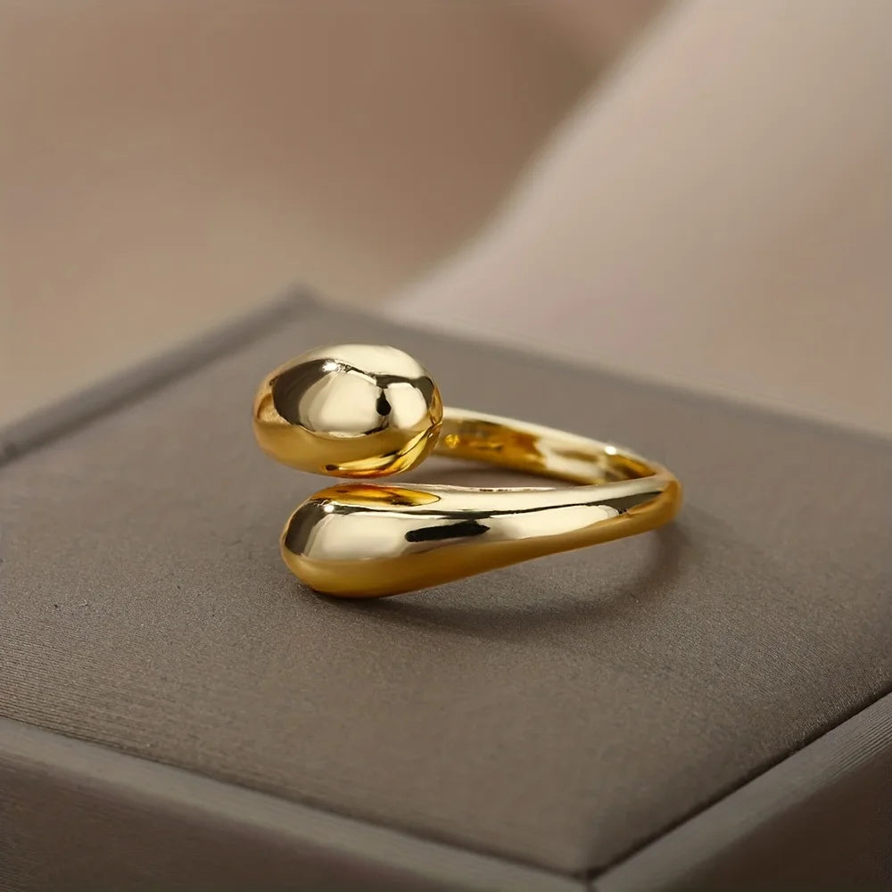 Cross-border new product gold opening adjustable lightweight luxury ring irregular opening package smooth water drop ring