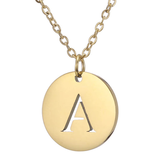 Amaxer Stainless Steel Necklace Fashion Gold Color Initial Charms Metal Round A To Z Letters For Women Single Name Jewelry Gifts