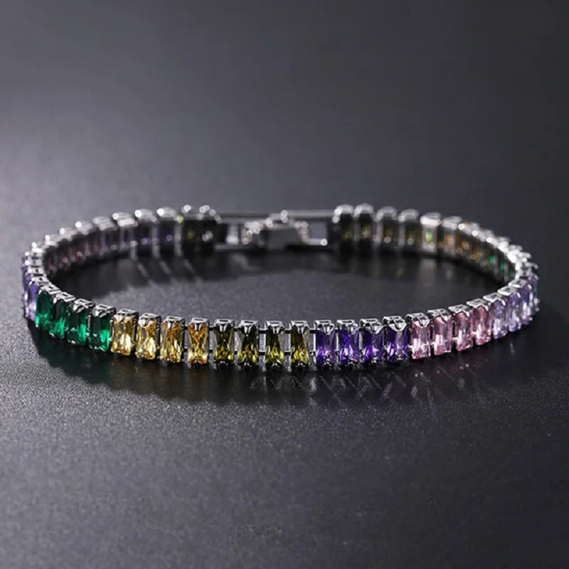 Luxury Hiphop Iced Out  4mm Cubic Zirconia Crystal Tennis Bracelets For Women Men Gold Color Silver Color Bracelet Chain Jewelry