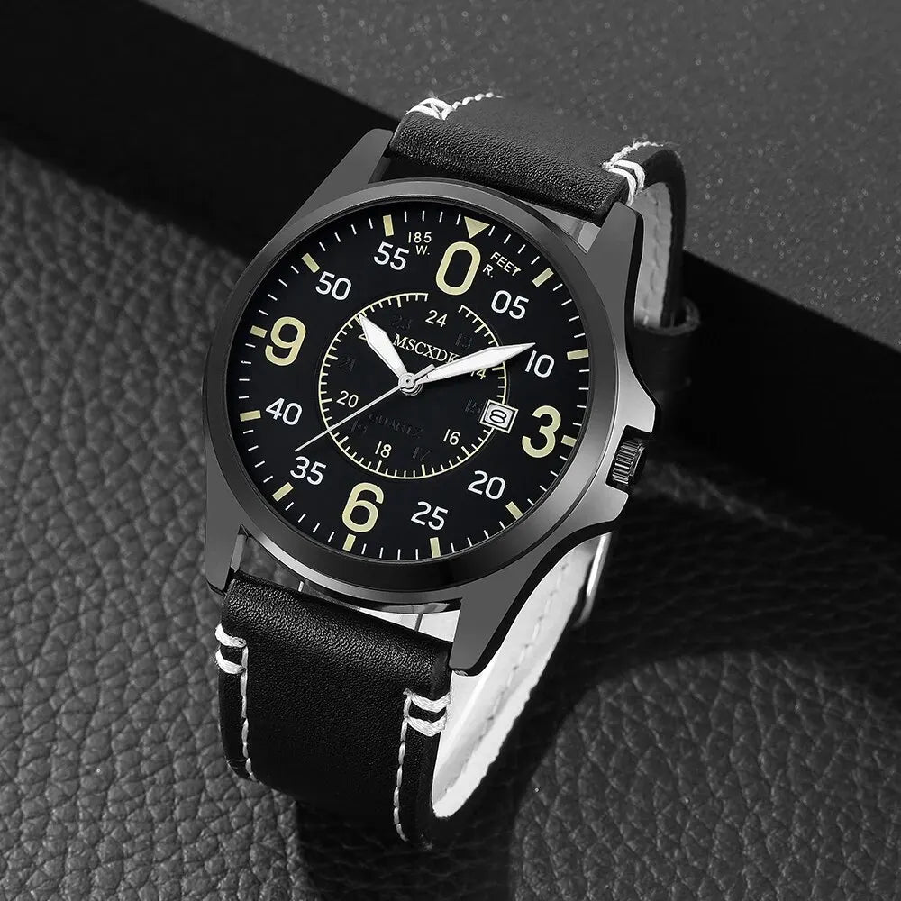 Mens Business Sports Watches Glasses Set For Men Military Quartz Wrist Watch Classic Male Casual Leather Watch Reloj Hombre